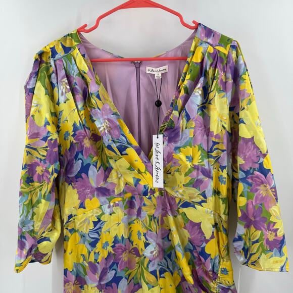 For Love and Lemons Cassia Dress Size 1X NWT Yellow Floral Ruched Midi Cocktail - Picture 12 of 16
